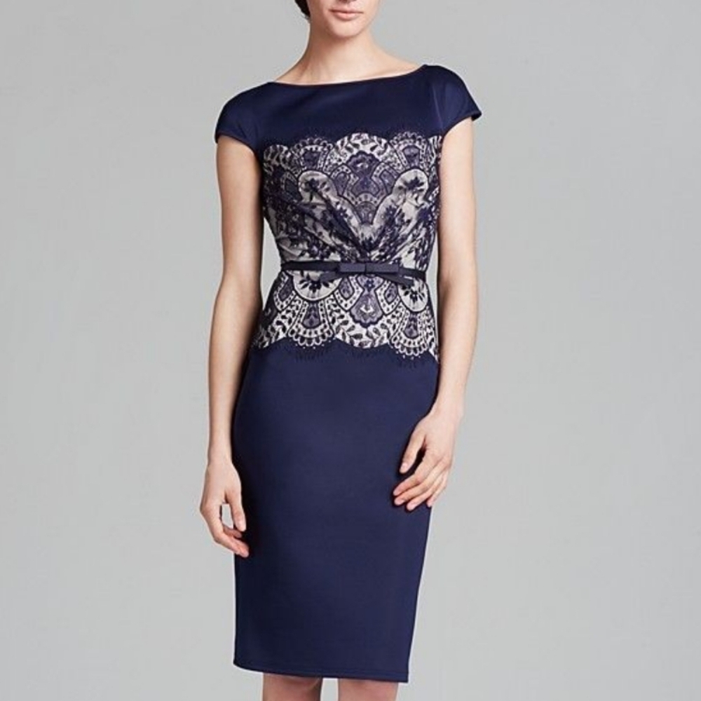 NWT Tadashi Shoji Lace Midi Belted Dress